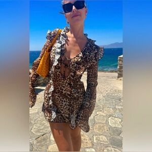 Strawberry Milk Mob Kit Kat Chiffon Leopard Print Dress Size Small